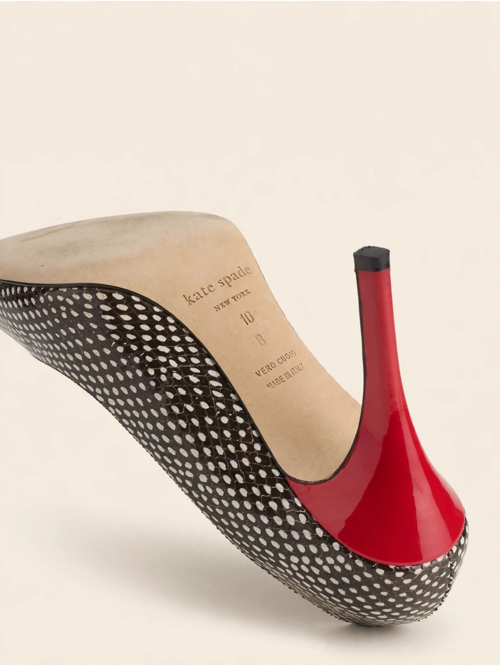 Kate Spade New York Size 10 Black and White Polka Dot Pointed Toe with Red Heel - Picture 4 of 6